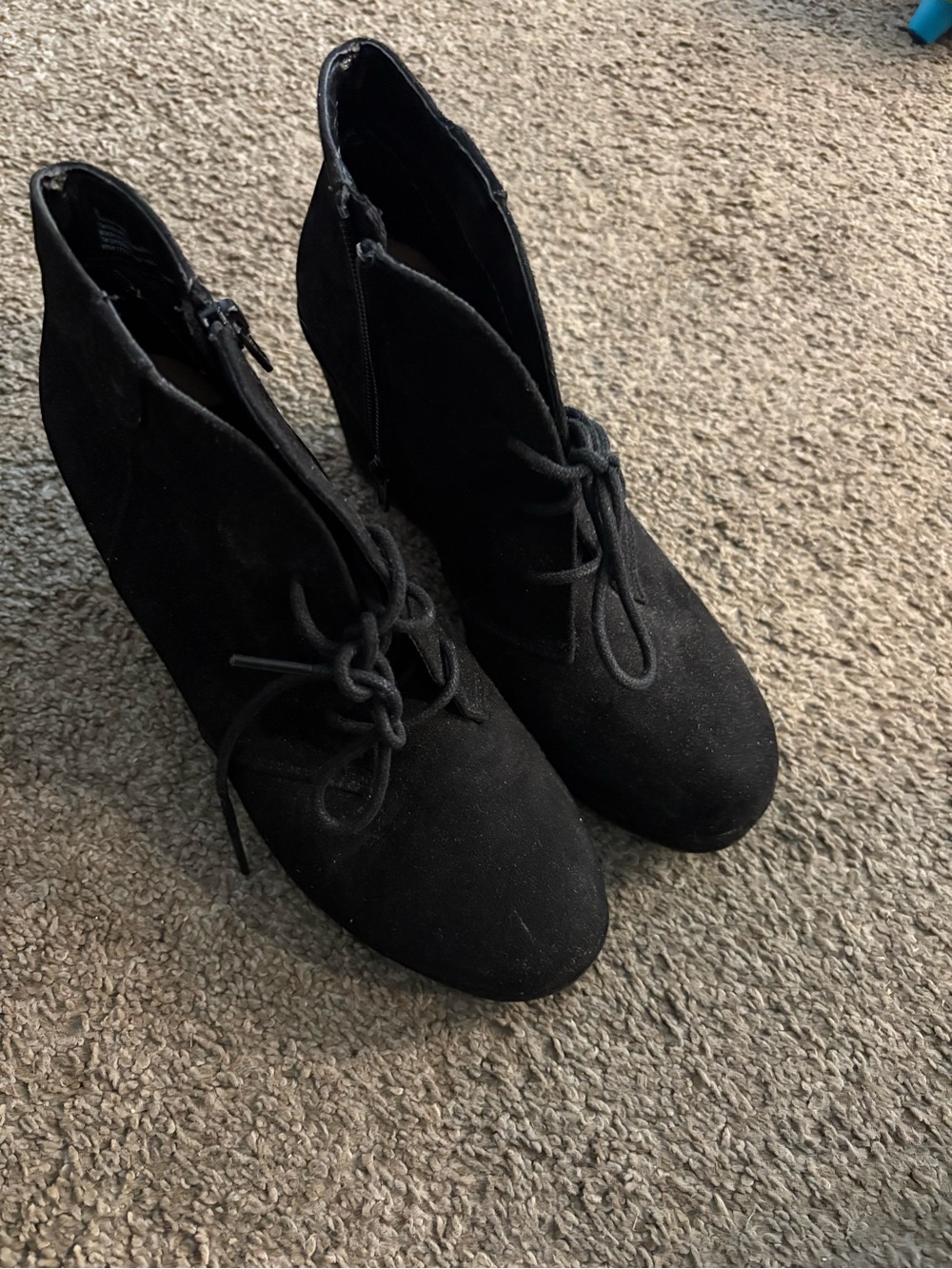 Women's Black Suede Lace-Up Ankle Booties